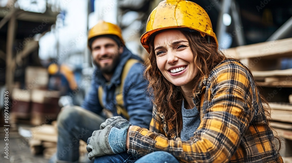 Worker showing visible discomfort from a knee injury while a concerned colleague helps them sit down Stock Photo with side copy space Worker showing visible discomfort from a knee injury while a concerned colleague helps them sit down Stock Photo with side copy space