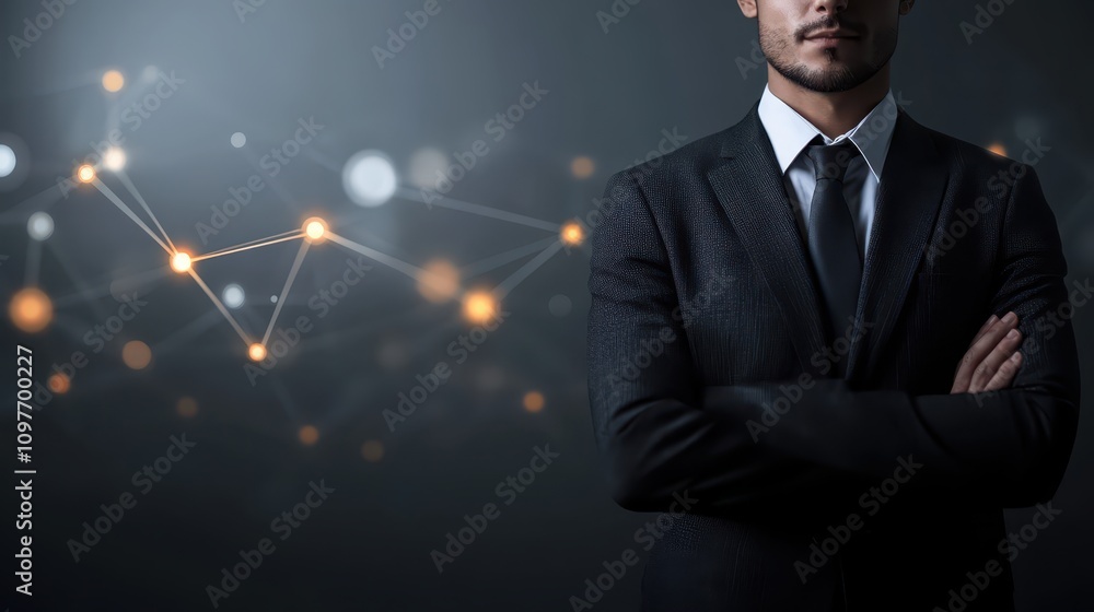 Confident businessman in sharp suit and tie with arms crossed, portrait of professional success Confident businessman in sharp suit and tie with arms crossed, portrait of professional success