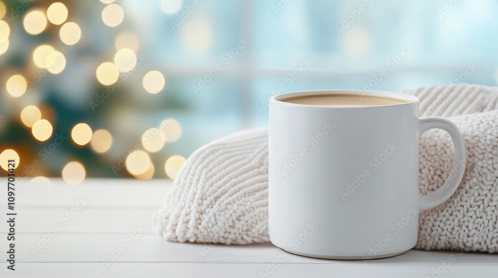A white mug with a white blanket on top of it A white mug with a white blanket on top of it