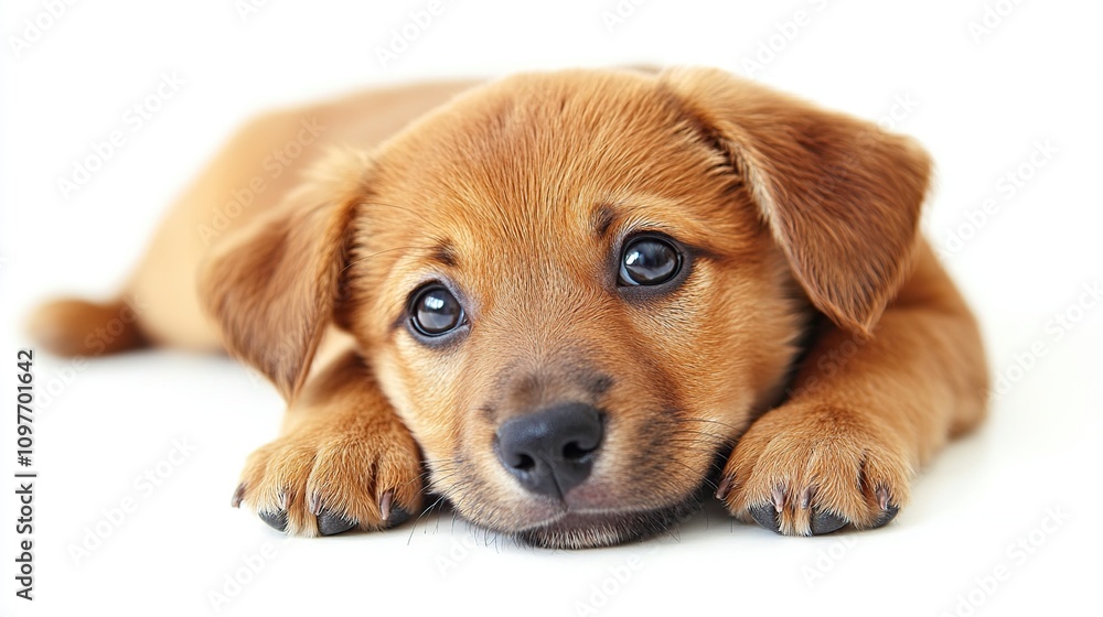 Adorable Brown Puppy Resting on White Background Adorable Brown Puppy Resting on White Background