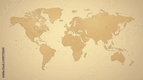 A vintage-style world map in warm tones, illustrating continents and oceans with a textured finish.