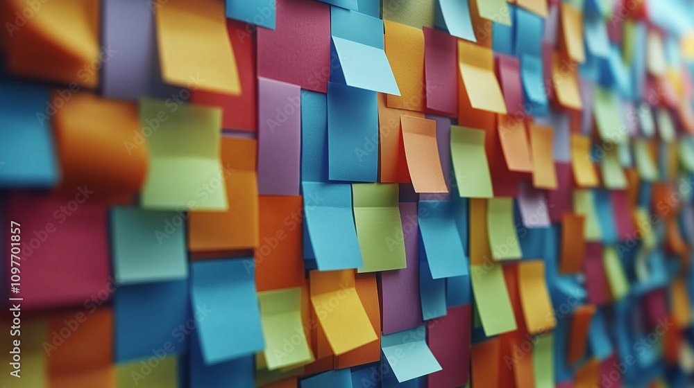 Sticky Note Post It Board Office. Business people meeting at office and use post it notes to share idea. Brainstorming concept. Sticky note on glass wall or blackboard. Set of colorful blank notes.
Sticky Note Post It Board Office. Business people meeting at office and use post it notes to share idea. Brainstorming concept. Sticky note on glass wall or blackboard. Set of colorful blank notes.