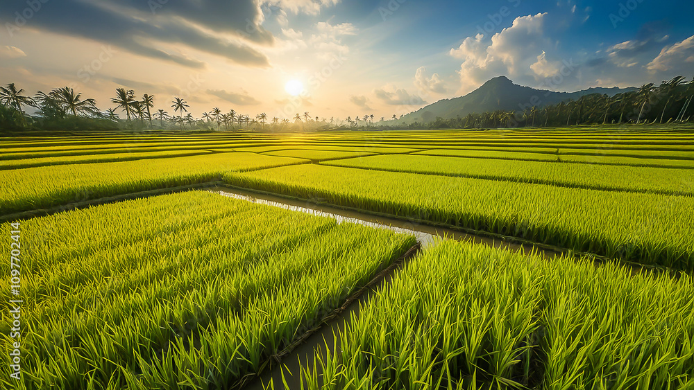 Fototapeta premium The fields are shining green
