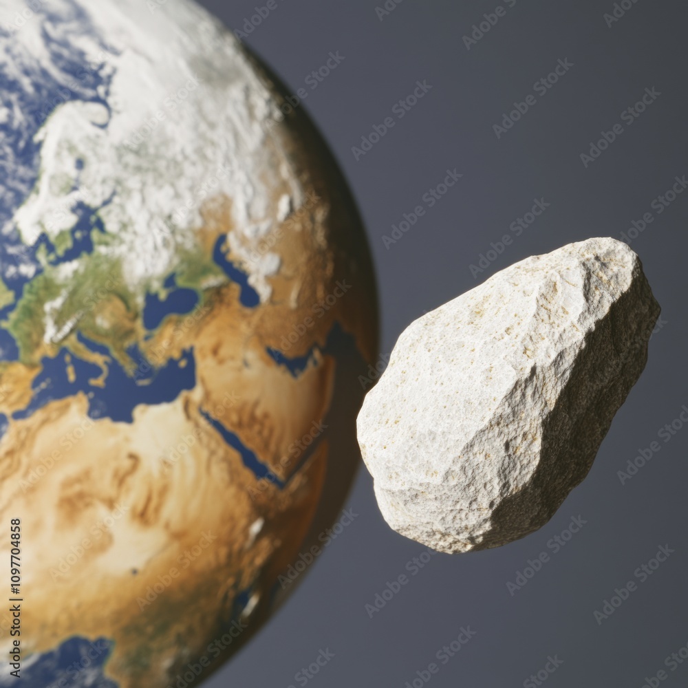 Asteroid approaching Earth, close-up view of a large rock hurtling towards the planet. Asteroid approaching Earth, close-up view of a large rock hurtling towards the planet.