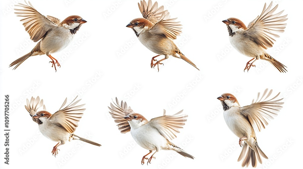 Six Sparrows in Flight: A Stunning Avian Ballet Six Sparrows in Flight: A Stunning Avian Ballet