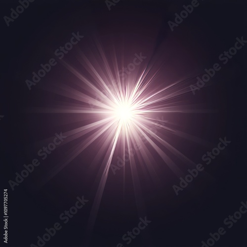 Bright light burst with radiating rays on dark background.