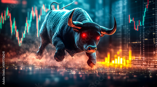 illustration of bull run market ,stock market ,cryptocurrency market .