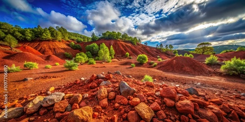 Stunning Red Soil and Rocky Ground Landscape â€“ Natural Earthy Textures in Outdoor Settings for Nature Lovers and Landscape Photography Enthusiasts photo