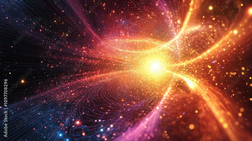 Obraz premium Quantum data particle effect with small, clustered light points symbolizing entanglement and superposition