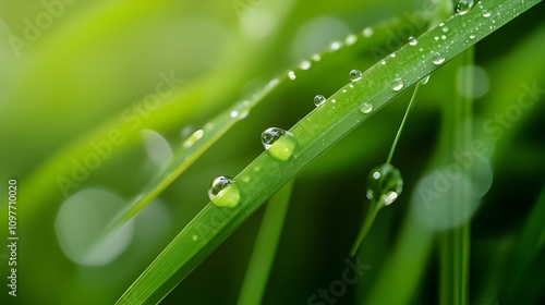 Crystal Clear Water Droplets on Leaf in Macro View