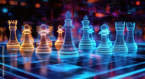 Wallpaper Mural Digital chess board with holographic pieces, representing the use of AI in strategic planning and business strategy concepts. Torontodigital.ca