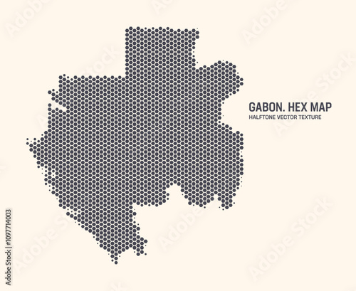 Gabon Map Vector Hexagonal Halftone Pattern Isolate On Light Background. Hex Texture in the Form of a Map of Gabon. Modern Technological Military Contour Map of Gabon for Design or Business Projects