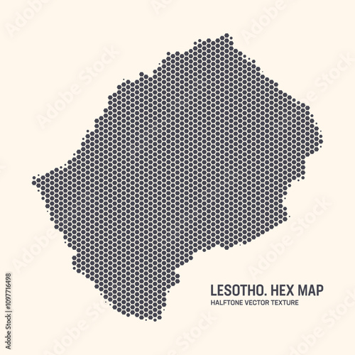 Lesotho Map Vector Hexagonal Halftone Pattern Isolate On Light Background. Hex Texture in Form of a Map of Lesotho. Modern Technologic Military Contour Map of Lesotho for Design or Business Projects