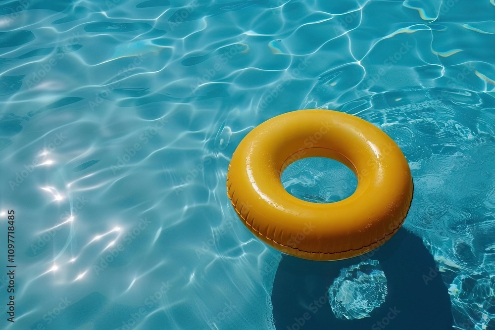 Obraz premium Yellow pool float pool ring in cool blue refreshing blue pool room for your text