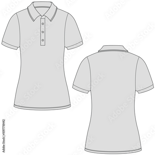 Woman polo shirt mock up design. Collart polo shirt illustration. 