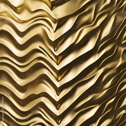 A luxurious gold metallic texture with wavy, reflective patterns, creating a dynamic and elegant design ideal for backgrounds, branding, or decorative projects. photo