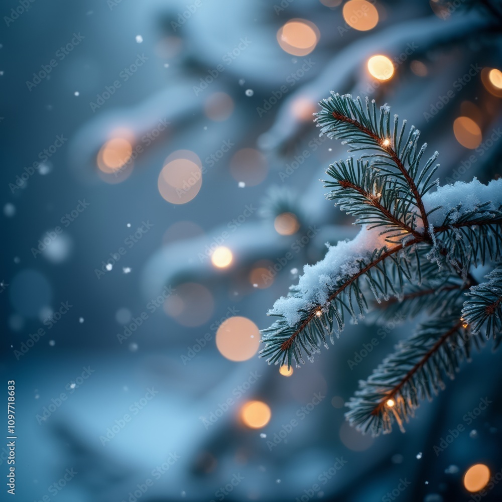 Winter's Glow: Frosted Pine and Twinkling Lights Winter's Glow: Frosted Pine and Twinkling Lights