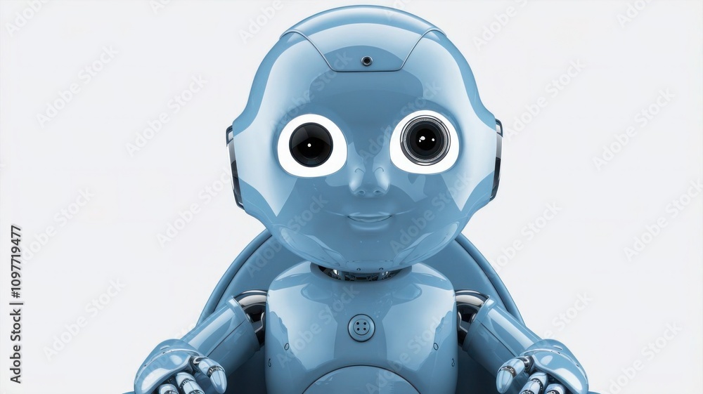Baby Robot 3D Render with Isolated Background in Blue Color Technology Humanoid Robot Future toy  Background. Blue Robot 3d isolated background humanoid Futuristic Technology 