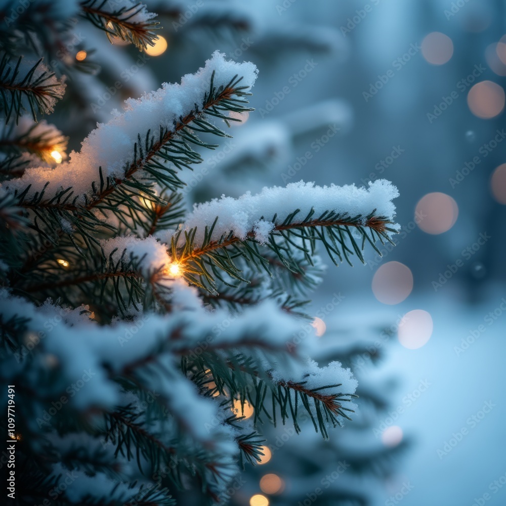 Winter's Glow: Frosted Pine and Twinkling Lights Winter's Glow: Frosted Pine and Twinkling Lights