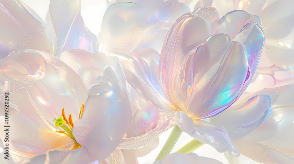 Digital technology Rainbow-colored glass tulip illustration poster background Digital technology Rainbow-colored glass tulip illustration poster background