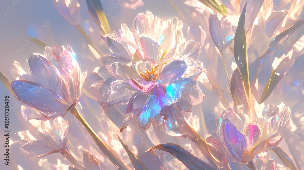 Fototapeta premium Digital technology Rainbow-colored glass tulip illustration poster background