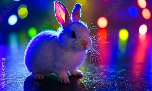Wallpaper Mural Cute white bunny in vibrant neon light. Torontodigital.ca