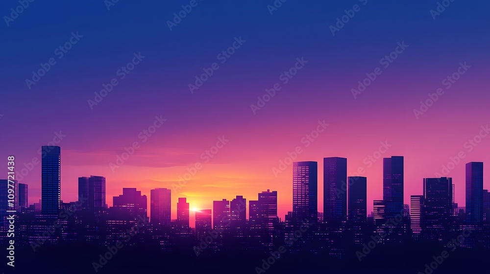 Fototapeta premium Vibrant Urban Skyline at Sunset