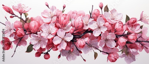 Wallpaper Mural Beautiful pink cherry blossom flowers arrangement on white background Torontodigital.ca