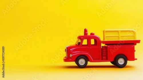 Red Toy Fire Truck on Yellow Background Child s Play Imagination Fun photo