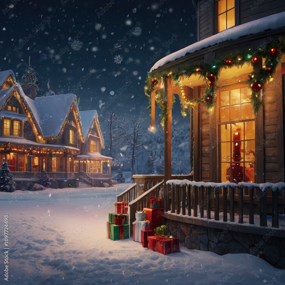 Naklejka premium Christmas house in the snow