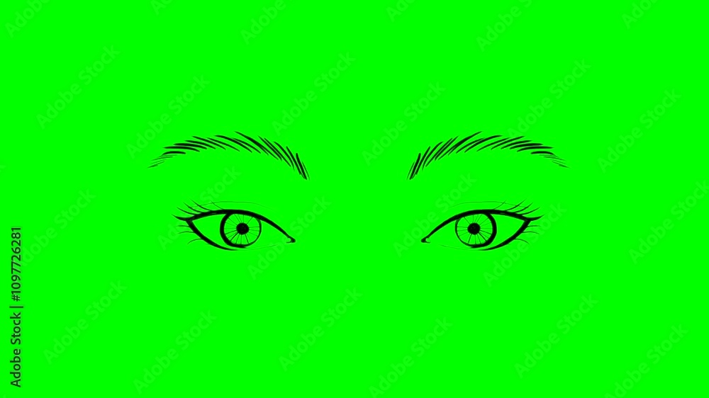 Animation or cartoon female drawn blue flashing on a green chromakey background for insertion Animation or cartoon female drawn blue flashing on a green chromakey background for insertion