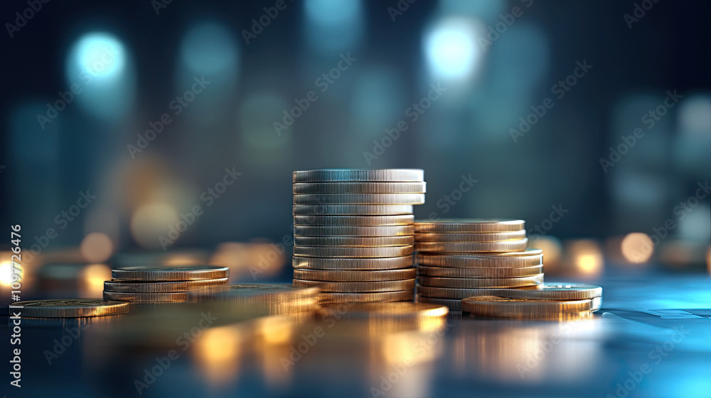 Stacks of coins representing financial growth and investment opportunities Stacks of coins representing financial growth and investment opportunities
