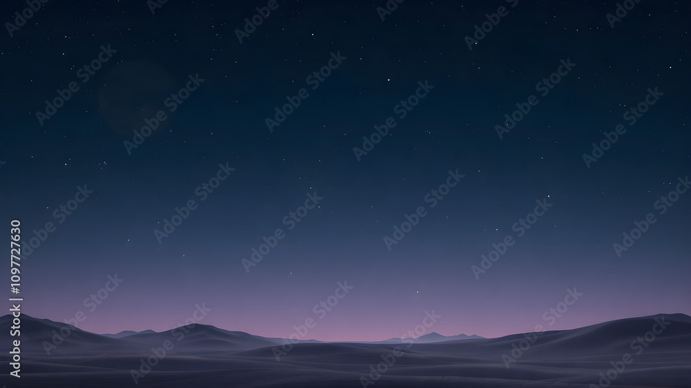 Fototapeta premium Abstract landscape background of stars and moon in gradient 8K style. The sky starts from dark blue at the top and fades to dark purple at the bottom