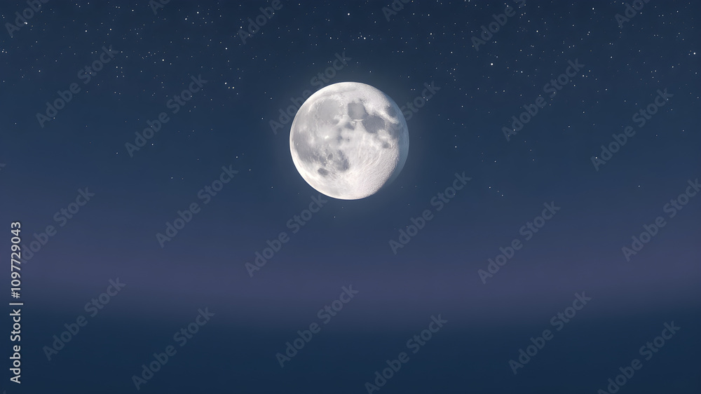 Fototapeta premium 8K Gradient Sky Moon and Stars Landscape Background The sky starts from a deep blue rising to a grayish blue with a light purple tint
