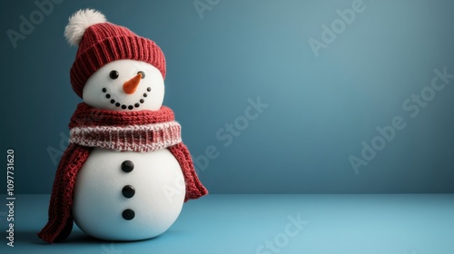 happy jolly snowman on blue background, AI Generated