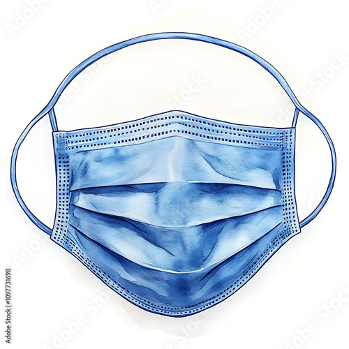 watercolor illustration of blue face mask, showcasing its layered design and soft texture. This artwork is perfect for nursery art or health themed decor photo