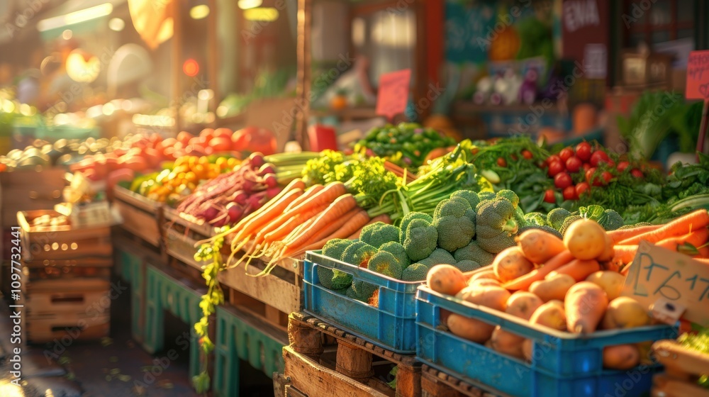 Obraz premium Vibrant colorful fresh produce at a farmer's market.
