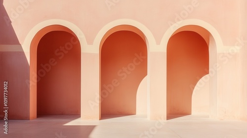 Minimalist Peach Archways Modern Architectural Design Interior Exterior Sunlight Abstract Background