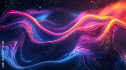 Vibrant abstract waves of color in shades of purple, pink, and orange create a dynamic and mesmerizing visual.