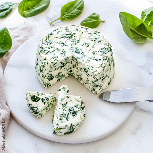 Fresh Creamy riccota cheese spinach Healthy Vegan Food photo