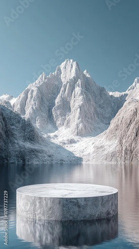 a large round cold platform in the middle of a lake photo