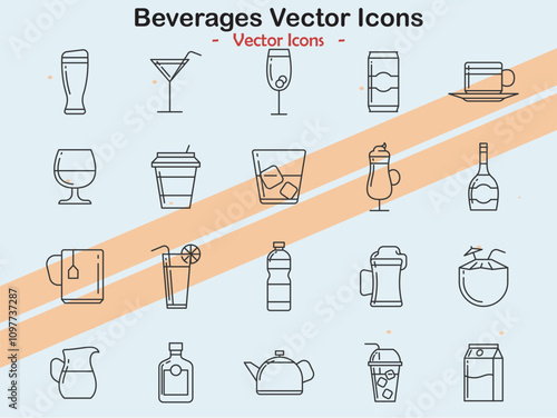 Icons depicting beverages and drink themes in vector style