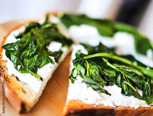 Fresh Creamy riccota cheese spinach Healthy Vegetarian Food photo