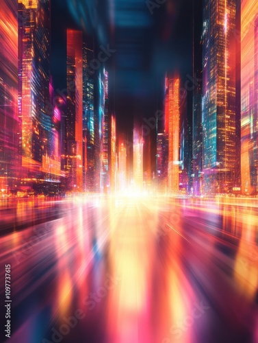 Wallpaper Mural Abstract bright night city background with light rays. Landing page and website concept Torontodigital.ca