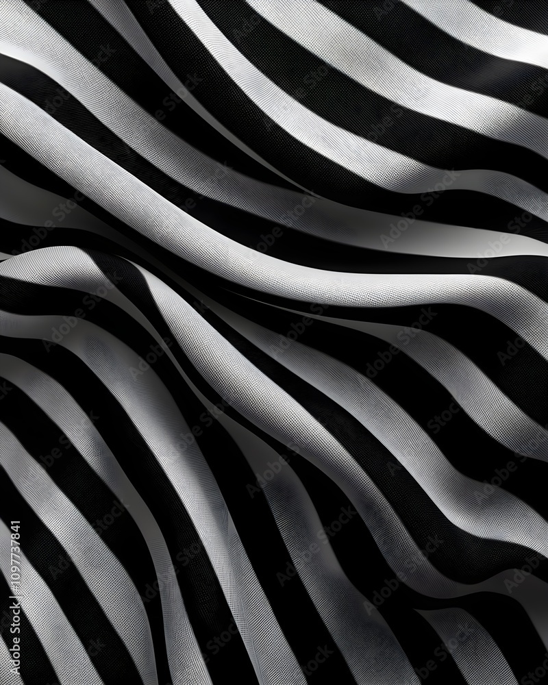 Flowing black and white striped fabric texture Flowing black and white striped fabric texture