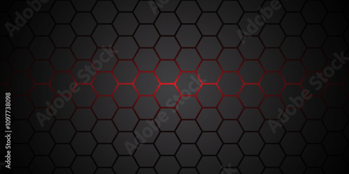 Dark hexagon abstract technology background with red colored. Hexagonal gaming vector tech illustration black abstract background. Illustration. Vector. 