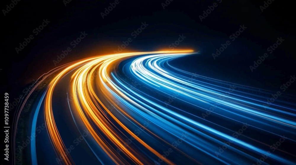 Abstract Blue Light Trails: Road Data Transfer Speed & Digitization Motion Blur Concept Background Abstract Blue Light Trails: Road Data Transfer Speed & Digitization Motion Blur Concept Background