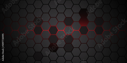 Abstract red light hexagon line in grey modern luxury futuristic background. Abstract gray hexagon background design. Illustration. Vector. 