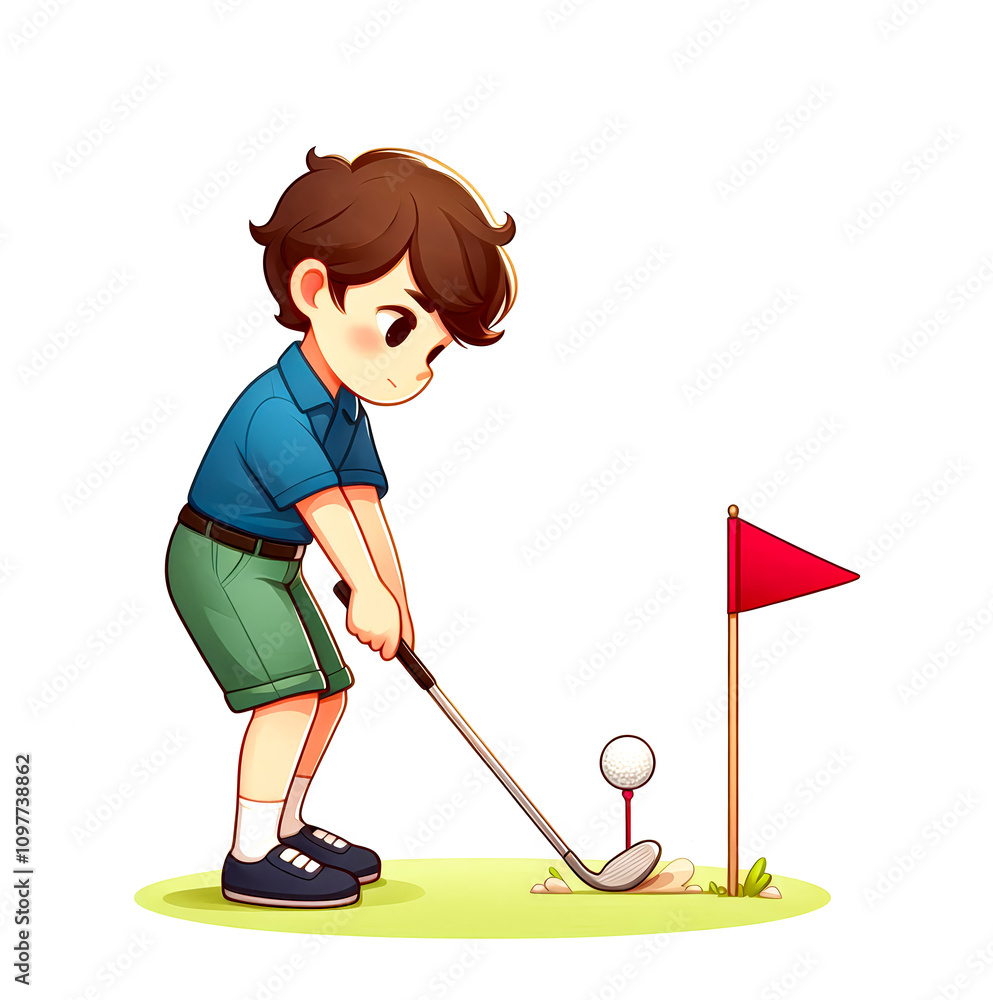 Isolated vector illustration of young golfer driving a golf ball from a tee shot on a white background. Isolated vector illustration of young golfer driving a golf ball from a tee shot on a white background.