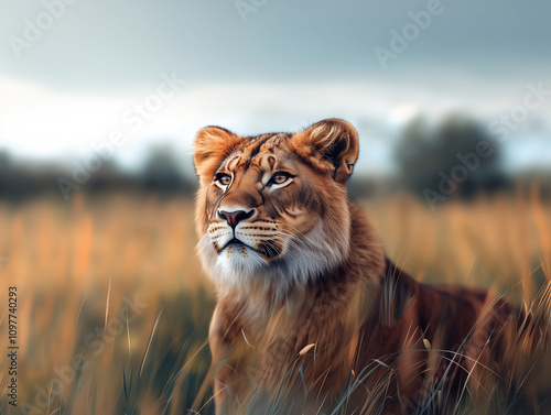 Close Up of Lion in Wilderness, African Savanna Big Cat